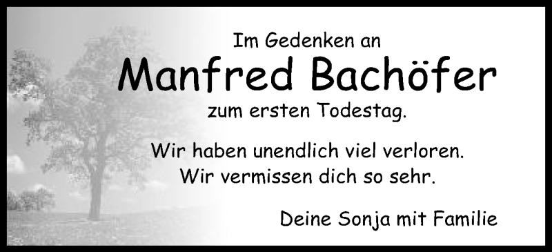  Traueranzeige für Manfred Bachöfer vom 12.05.2017 aus Schwäbische Post