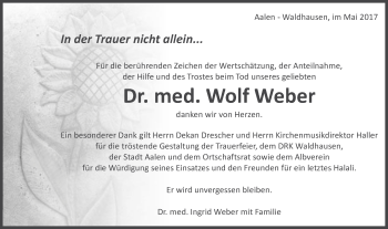 Traueranzeige von Wolf Weber von Schwäbische Post