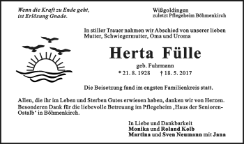 Traueranzeige von Herta Fülle von Gmünder Tagespost