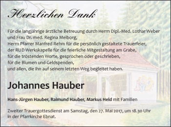 Traueranzeige von Johannes Hauber von Schwäbische Post