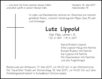 Traueranzeige von Lutz Lippold von Gmünder Tagespost