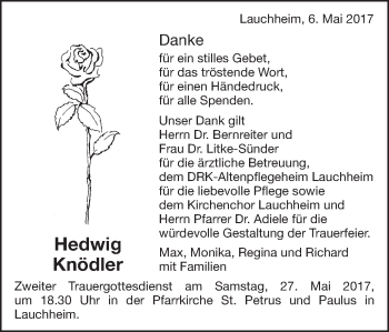Traueranzeige von Hedwig Knödler von Schwäbische Post