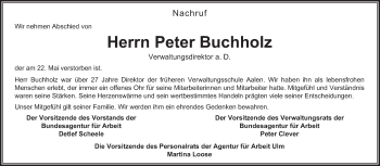 Traueranzeige von Peter Buchholz von Schwäbische Post