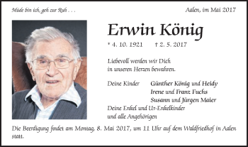 Traueranzeige von Erwin König von Schwäbische Post