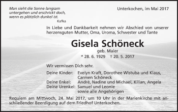 Traueranzeige von Gisela Schöneck von Schwäbische Post