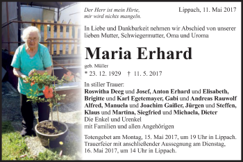 Traueranzeige von Maria Erhard von Schwäbische Post