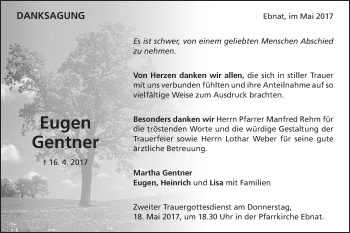 Traueranzeige von Eugen Gentner von Schwäbische Post