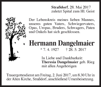 Traueranzeige von Hermann Dangelmaier von Gmünder Tagespost