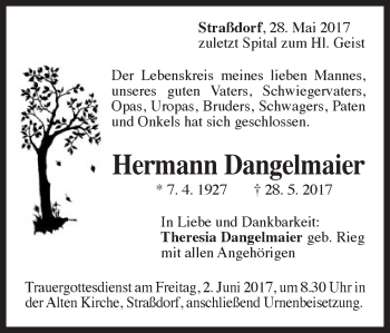 Traueranzeige von Hermann Dangelmaier