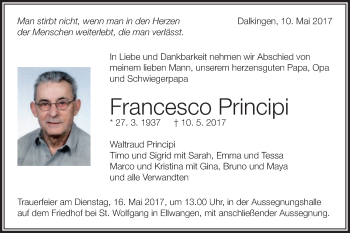 Traueranzeige von Francesco Principi von Schwäbische Post