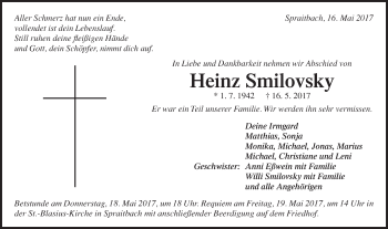 Traueranzeige von Heinz Smilovsky von Gmünder Tagespost