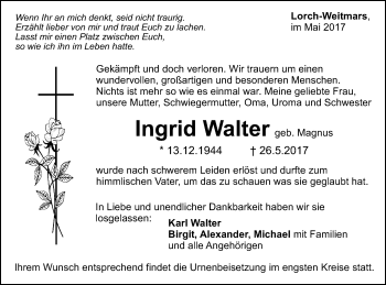 Traueranzeige von Ingrid Walter von Gmünder Tagespost