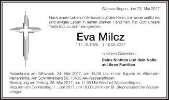 Traueranzeige von Eva Milcz von Schwäbische Post