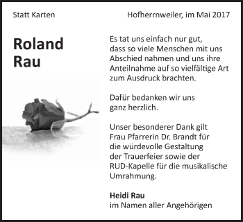 Traueranzeige von Roland Rau von Schwäbische Post