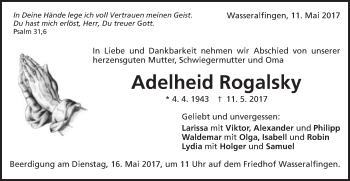 Traueranzeige von Adelheid Rogalsky von Schwäbische Post