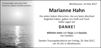 Traueranzeige von Marianne Hahn von Schwäbische Post