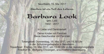 Traueranzeige von Barbara Look von Schwäbische Post