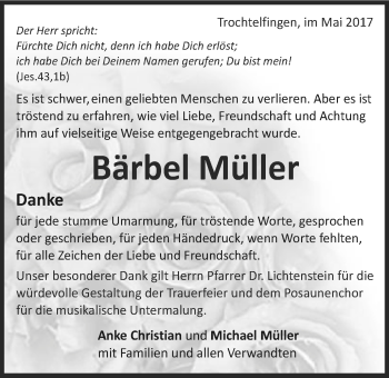 Traueranzeige von Bärbel Müller von Schwäbische Post