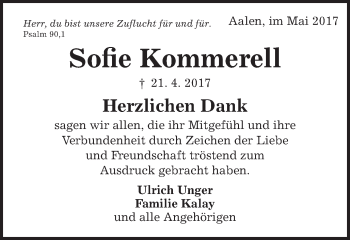 Traueranzeige von Sofie Kommerell von Schwäbische Post