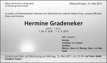 Traueranzeige von Hermine Gradeneker von Schwäbische Post