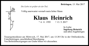Traueranzeige von Klaus Heinrich von Gmünder Tagespost
