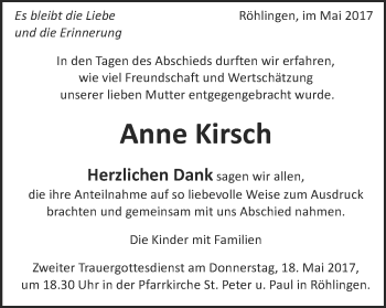 Traueranzeige von Anne Kirsch von Schwäbische Post