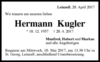 Traueranzeige von Hermann Kugler von Gmünder Tagespost