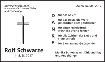 Traueranzeige von Rolf Schwarze von Schwäbische Post