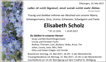 Traueranzeige von Elisabeth Scholz von Schwäbische Post