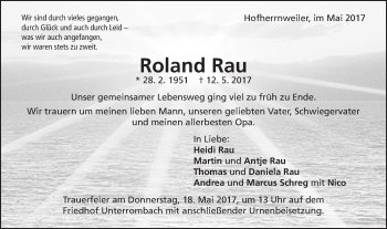 Traueranzeige von Roland Rau von Schwäbische Post