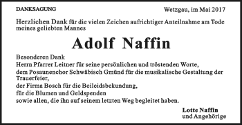 Traueranzeige von Adolf Naffin von Gmünder Tagespost