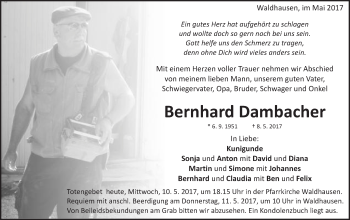 Traueranzeige von Bernhard Dambacher von Schwäbische Post