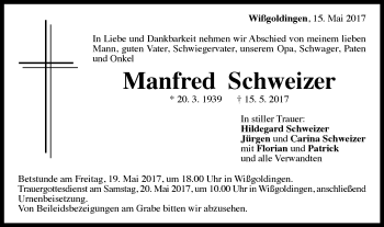Traueranzeige von Manfred Schweizer von Gmünder Tagespost