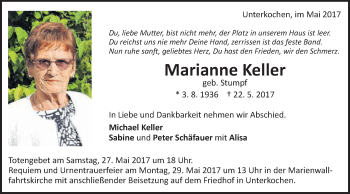 Traueranzeige von Marianne Keller von Schwäbische Post