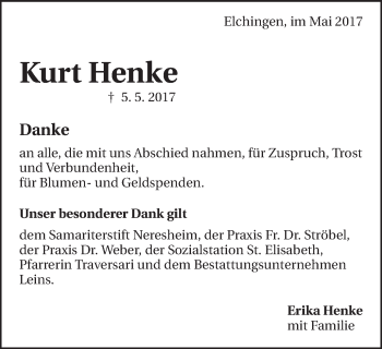 Traueranzeige von Kurt Henke von Schwäbische Post