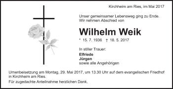Traueranzeige von Wilhelm Weik von Schwäbische Post
