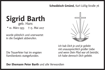 Traueranzeige von Sigrid Barth von Gmünder Tagespost