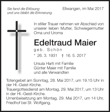 Traueranzeige von Edeltraud Maier von Schwäbische Post