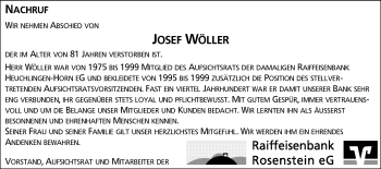 Traueranzeige von Josef Wöller von Gmünder Tagespost
