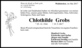 Traueranzeige von Chlothilde Grobs von Gmünder Tagespost