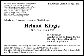 Traueranzeige von Helmut Kibgis von Gmünder Tagespost