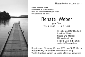 Traueranzeige von Renate Weber