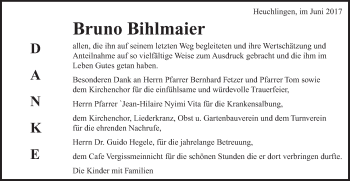Traueranzeige von Bruno Bihlmaier von Gmünder Tagespost