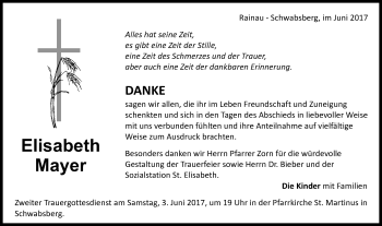 Traueranzeige von Elisabeth Mayer von Schwäbische Post