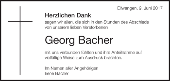 Traueranzeige von Georg Bacher von Schwäbische Post