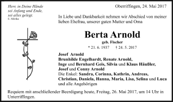 Traueranzeige von Berta Arnold von Schwäbische Post