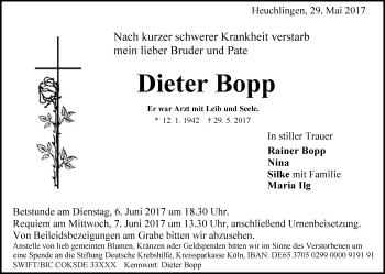 Traueranzeige von Dieter Bopp von Schwäbische Post