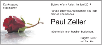 Traueranzeige von Paul Zeller von Schwäbische Post