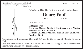 Traueranzeige von Georg Weiß von Schwäbische Post