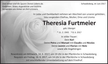 Traueranzeige von Theresia Furtmeier von Schwäbische Post